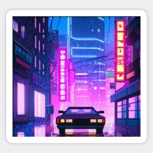 Mirror streat in Cyberpunk city Sticker